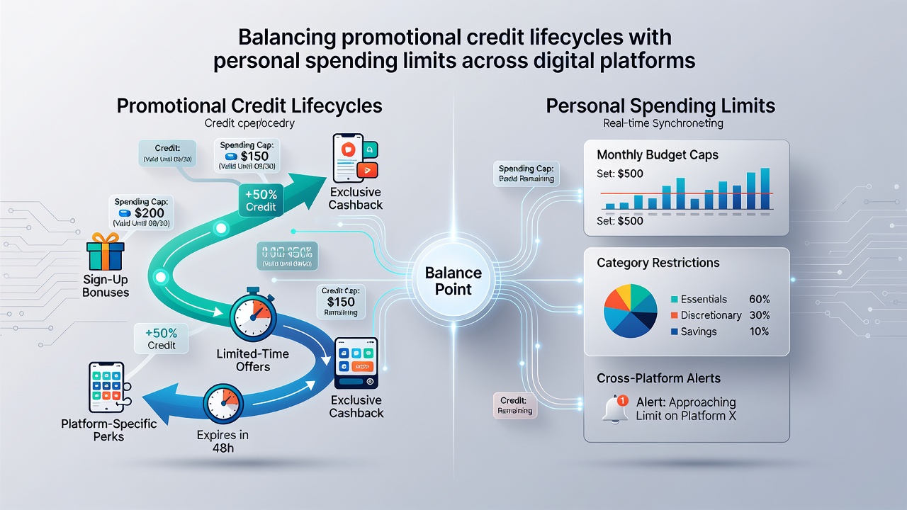 User dashboard displaying synchronized promotional credit timers and adjustable personal spending limits