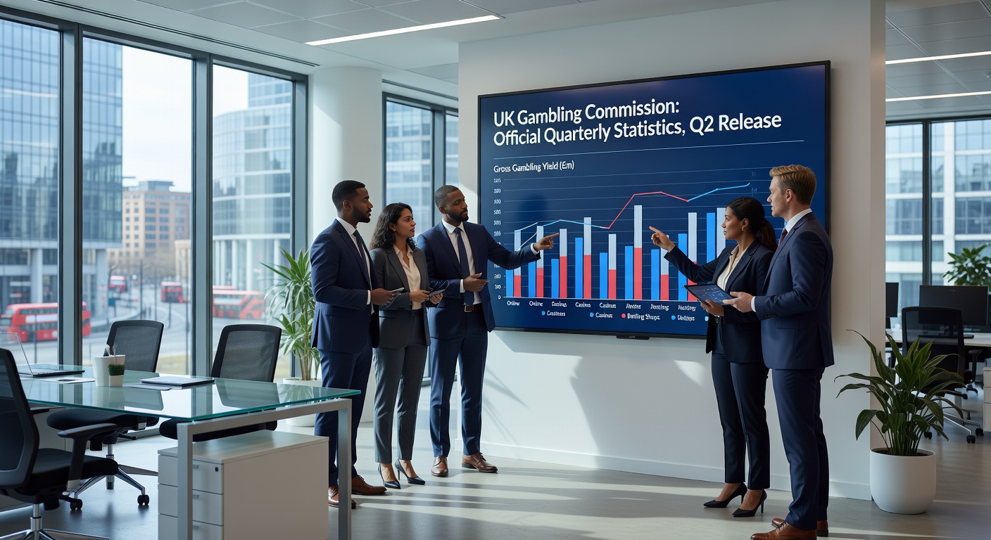 Infographic detailing land-based gambling venues including arcades, betting shops, bingo halls, and casinos, with pie chart of GGY distribution across UK regions