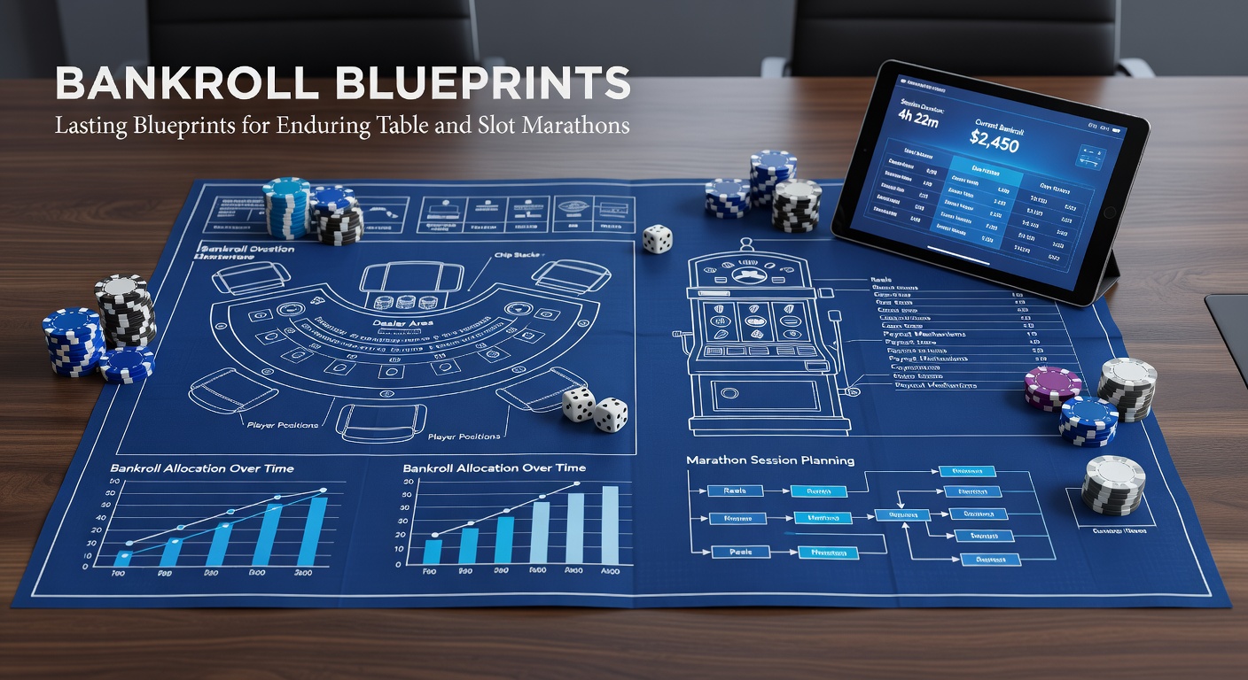 Casino player meticulously planning bankroll strategy at a blackjack table with chips stacked strategically