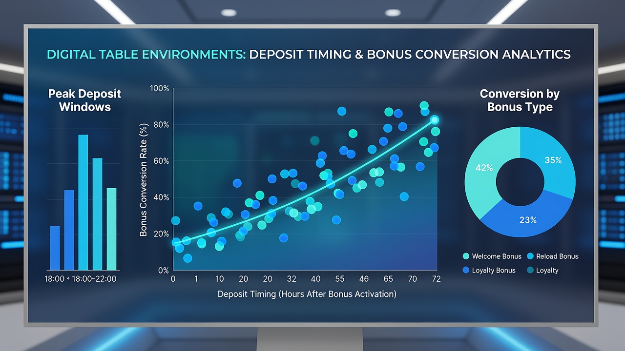 Data visualization of bonus conversion rates plotted against various deposit times in online casino table games