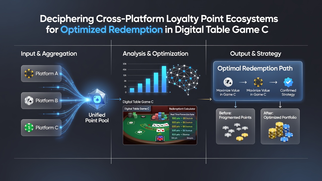 Screenshot of a loyalty dashboard displaying point balances and redemption options across multiple digital table game platforms