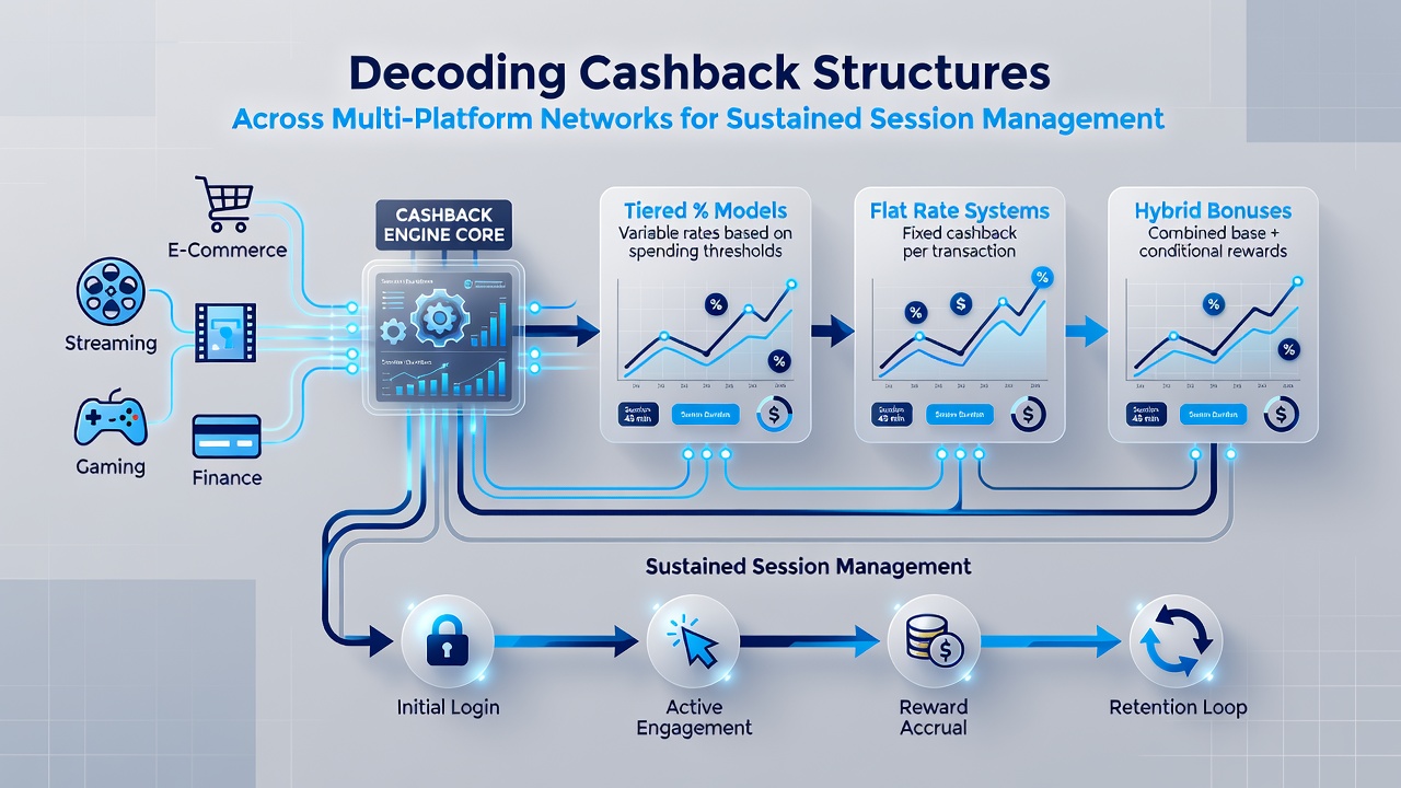 Screenshot of a multi-platform dashboard displaying live cashback balances and session duration statistics