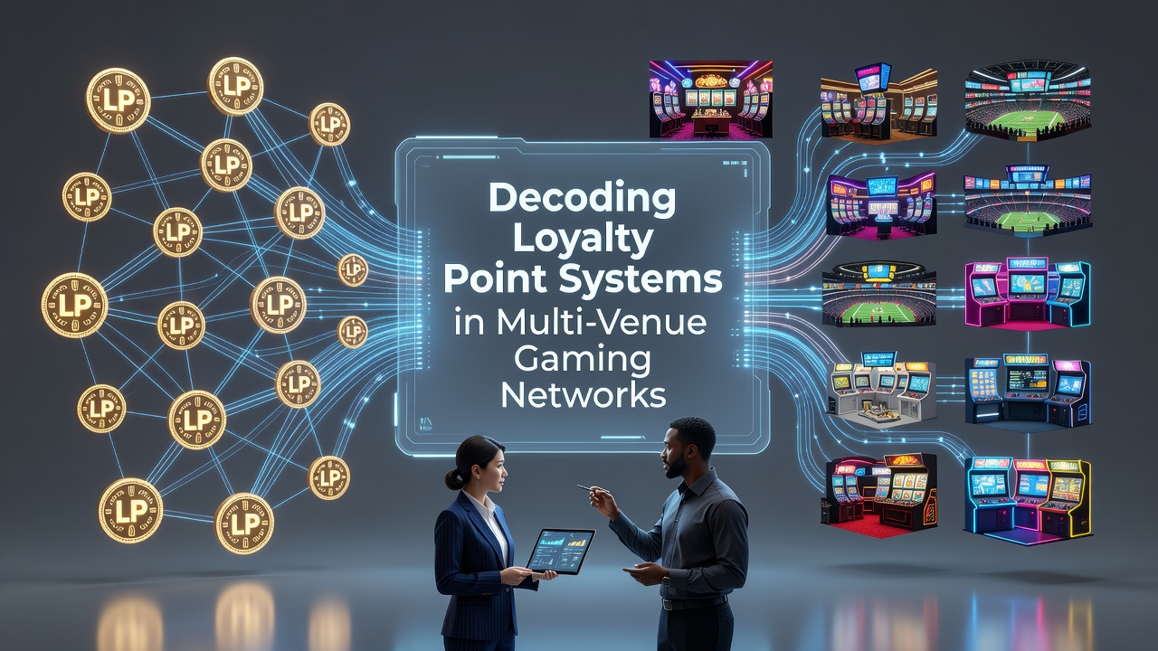 Diagram showing interconnected casino venues with loyalty point flow between properties