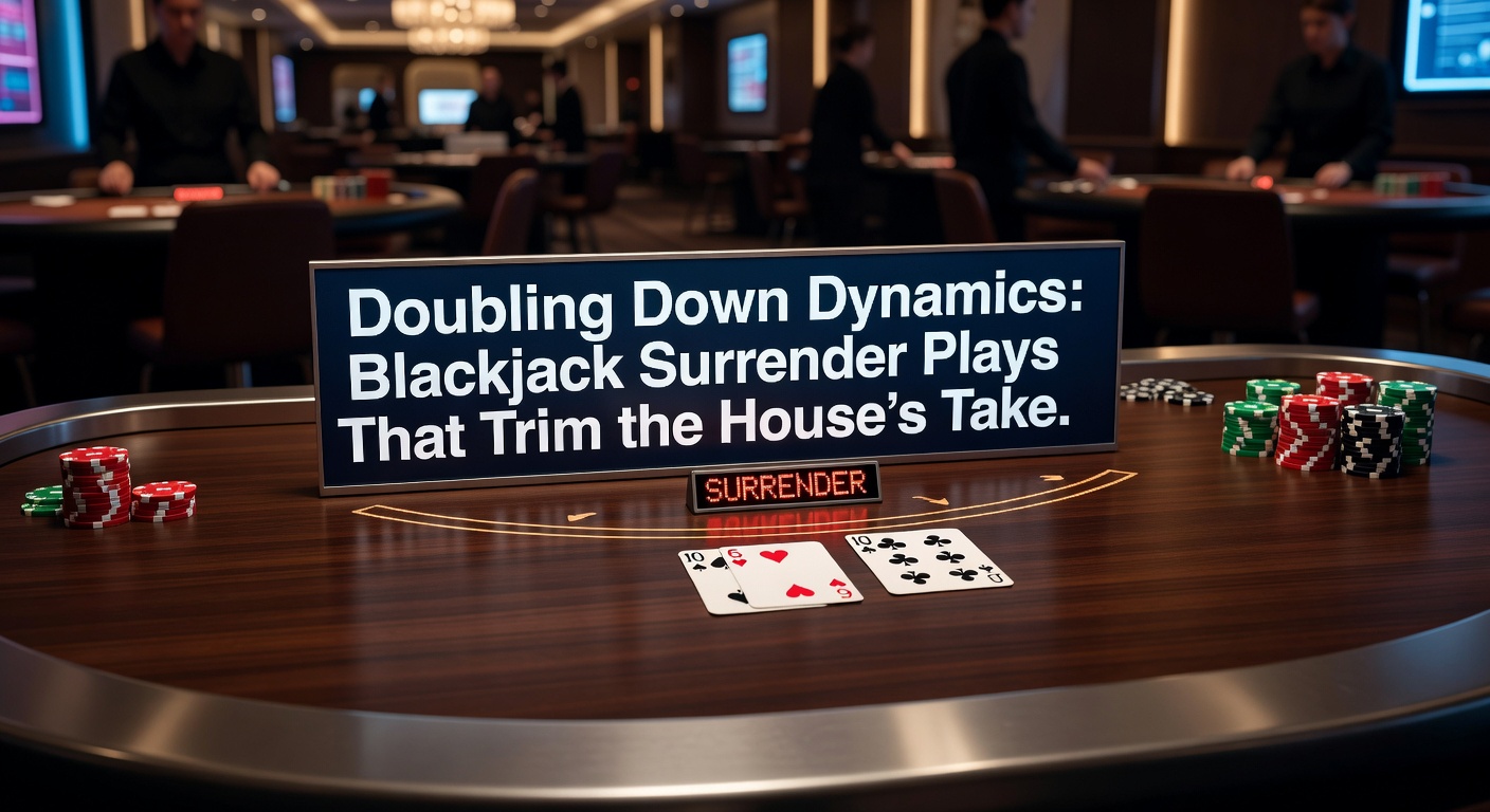 Digital blackjack strategy chart highlighting optimal doubling down and surrender decisions across various player hands and dealer upcards, color-coded for clarity