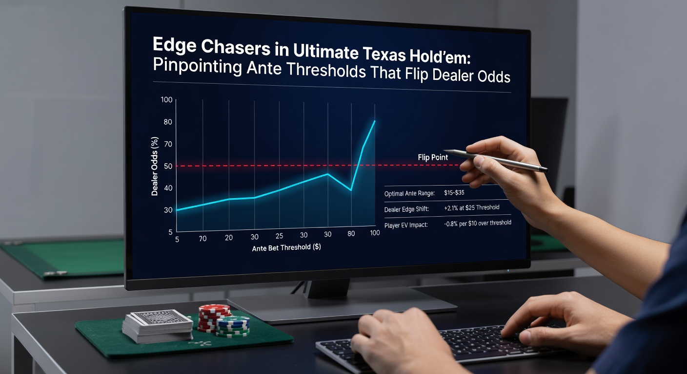 Ultimate Texas Hold'em table with chips and cards laid out, highlighting ante bet area