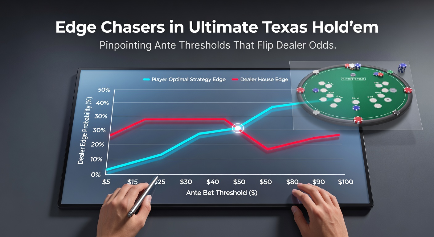 Close-up of Ultimate Texas Hold'em strategy chart showing preflop raise thresholds with color-coded hand ranges