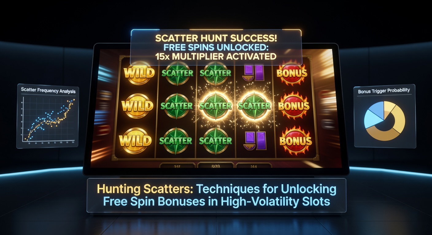 Vibrant slot reels displaying glowing scatter symbols amid a high-volatility game backdrop, highlighting potential free spin triggers