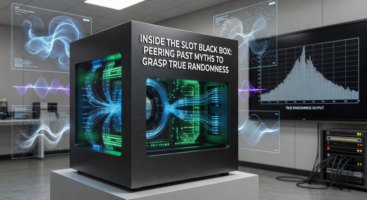 Digital visualization of RNG algorithms in action, showing cascading numbers and slot symbols aligning randomly on a screen