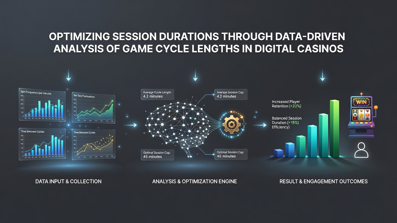 Analytics team reviewing session duration charts derived from game cycle data in a casino operations center
