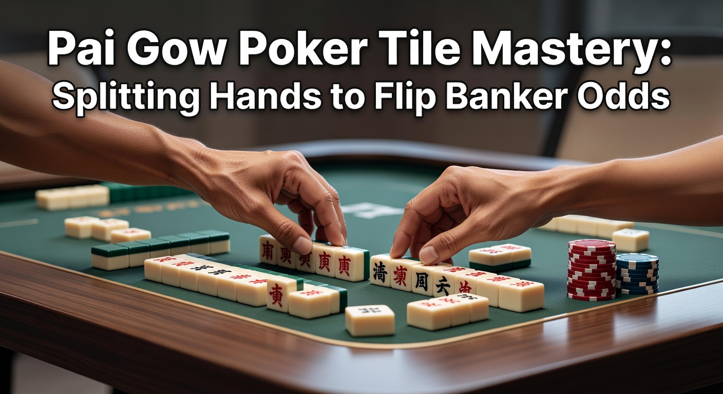 Close-up of Pai Gow poker tiles arranged in a split hand formation on a casino table, highlighting high and low hand setups