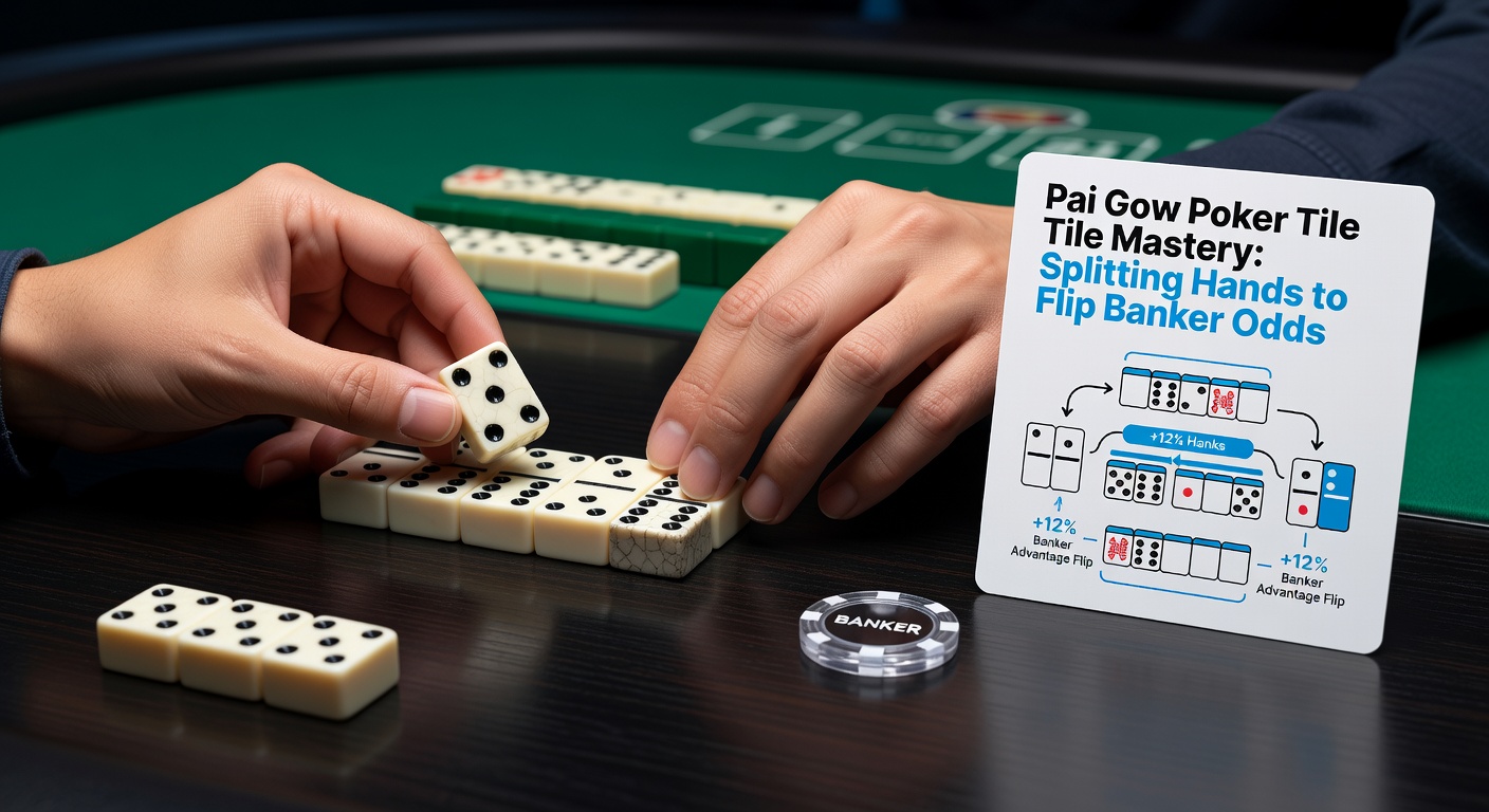 Illustrative diagram showing optimal vs. suboptimal Pai Gow tile splits, with arrows indicating banker-beating configurations