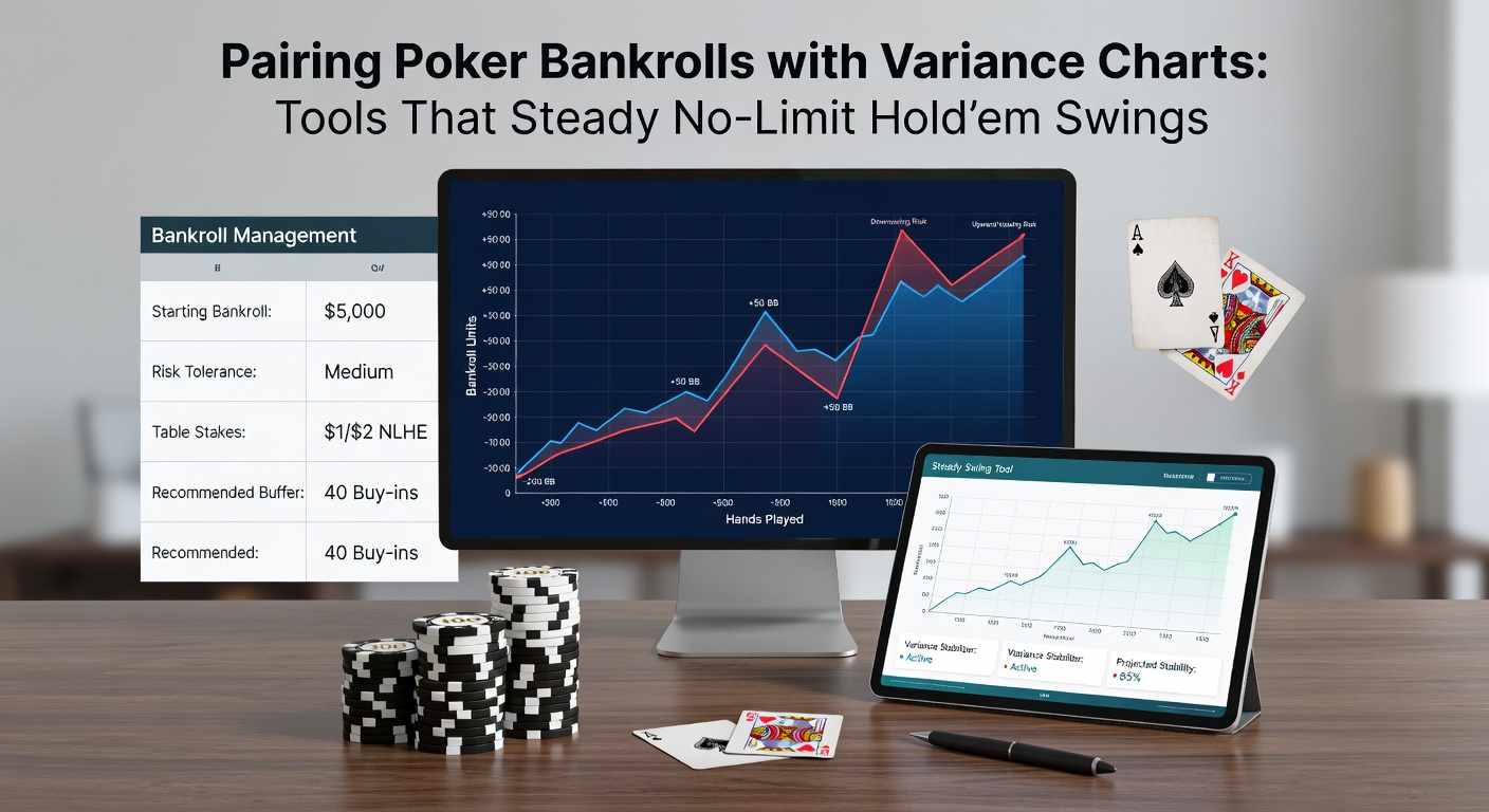 Colorful line graph depicting extreme variance swings in No-Limit Hold'em cash games, showing peaks and deep valleys over thousands of hands