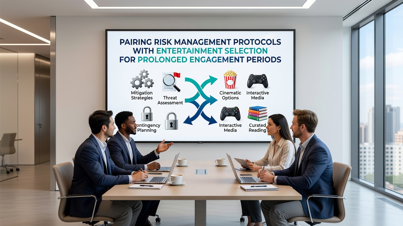 Diagram showing risk management protocols integrated with entertainment selection pathways for sustained gaming periods