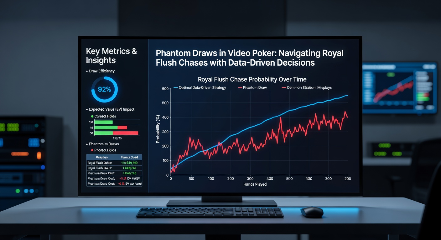 Close-up of a video poker strategy chart detailing holds for royal flush draws versus alternative plays, with probability percentages overlaid