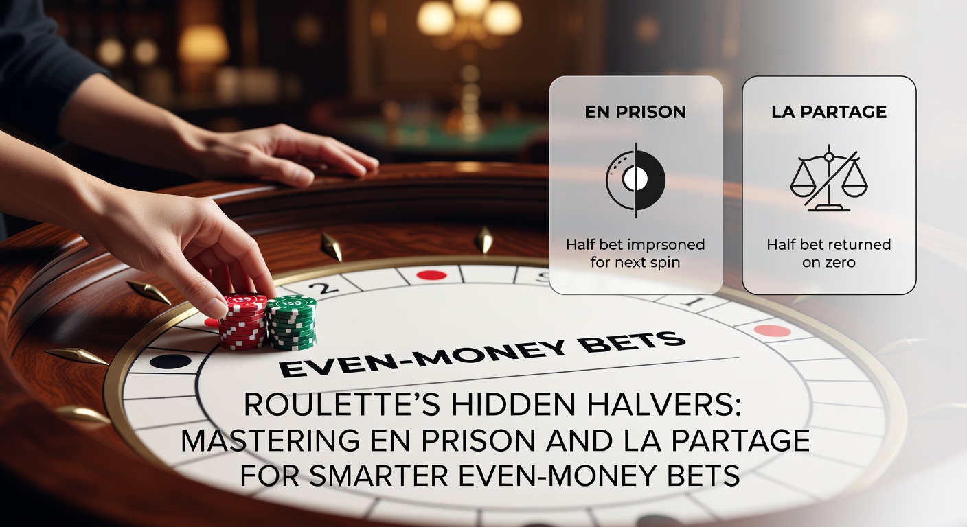 A vibrant roulette table in action, highlighting the wheel and even-money betting areas where En Prison and La Partage rules apply