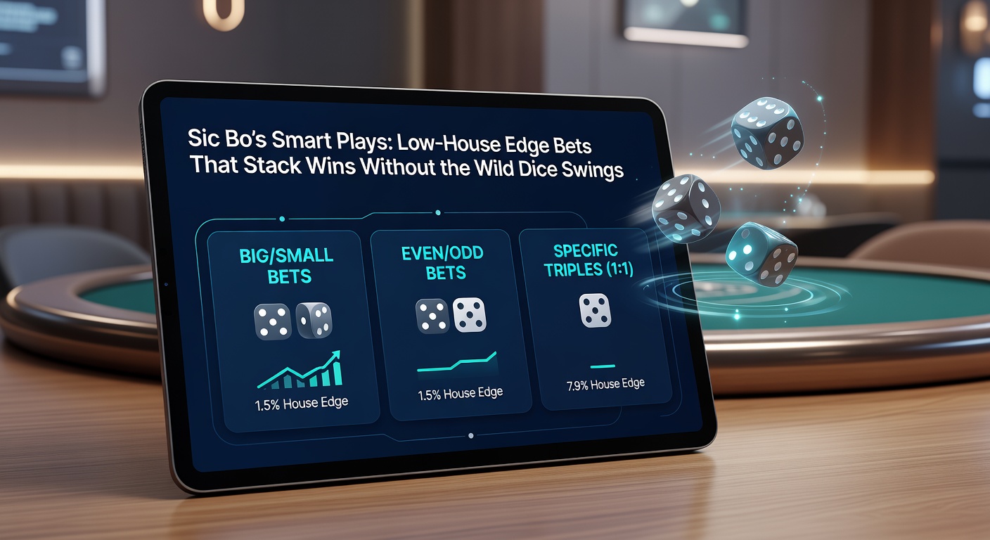 Close-up of Sic Bo layout focusing on low-edge zones amid scattered chips and rolling dice