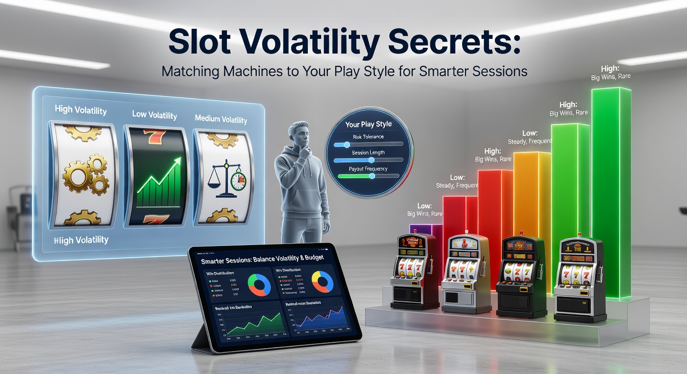 Player at a slot machine reviewing paytable, comparing low and high volatility payout charts side by side