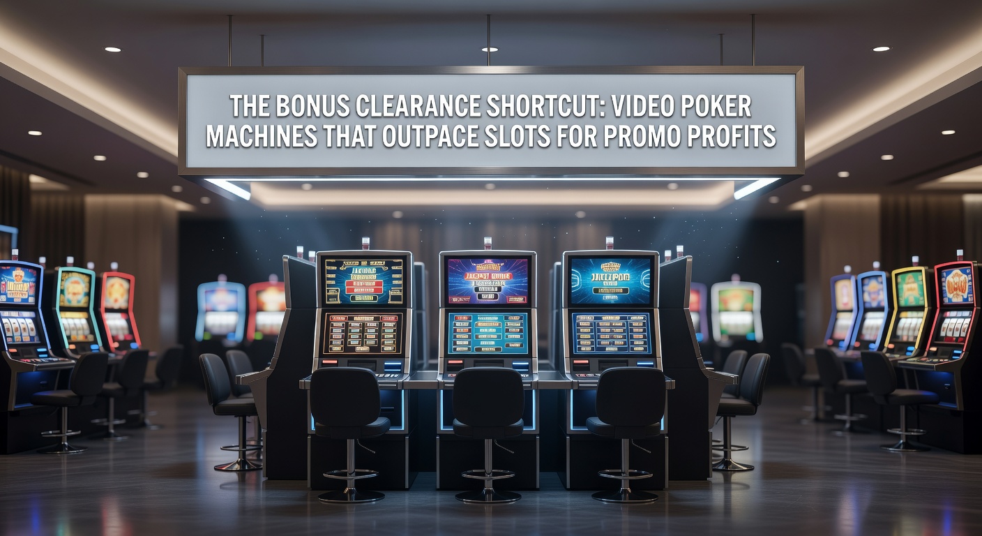 Close-up of a video poker screen showing a royal flush payout amid flashing bonus lights, highlighting high RTP potential for wagering requirements