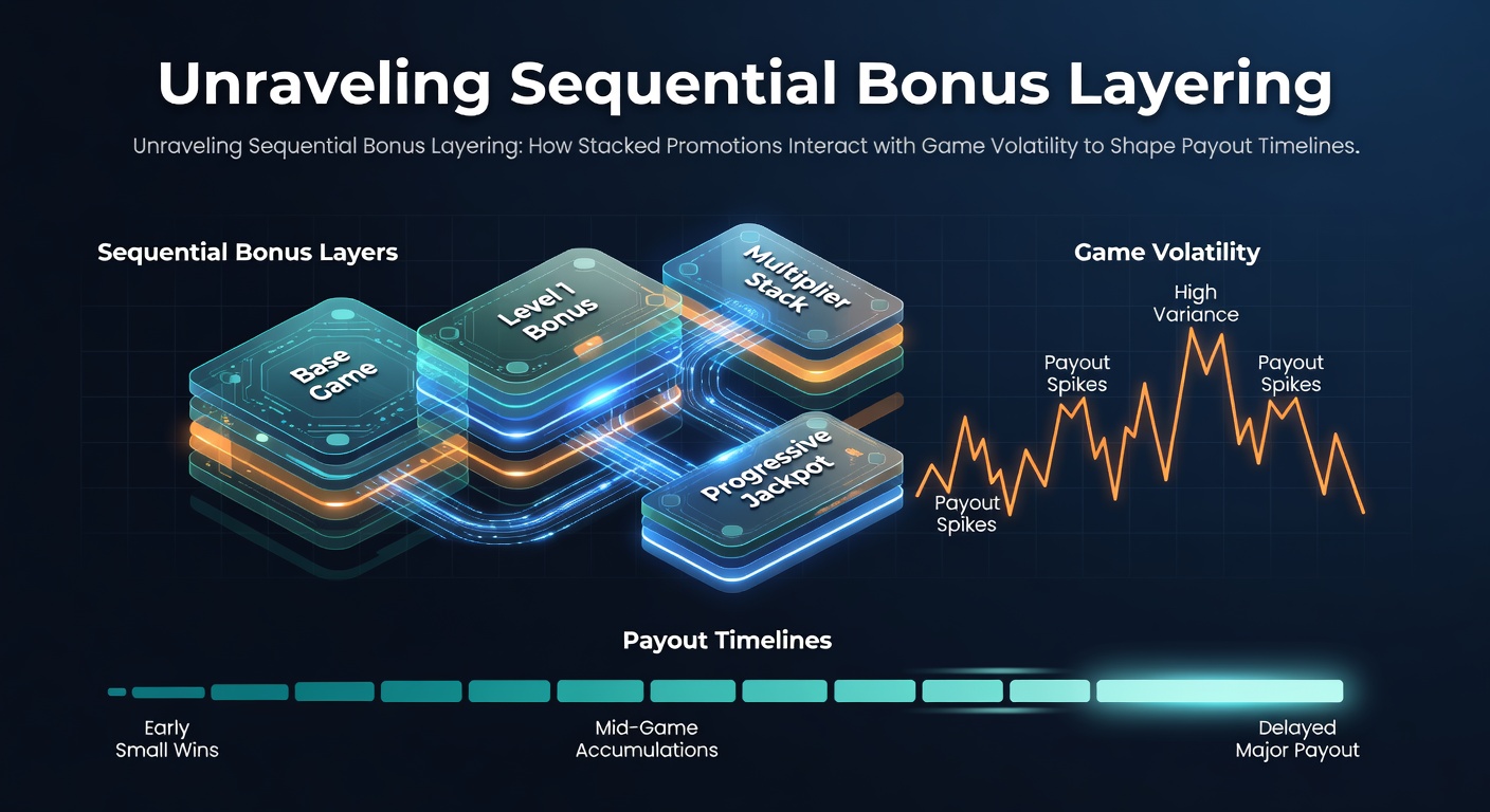 Diagram showing stacked casino bonuses layered over slot game reels with volatility indicators