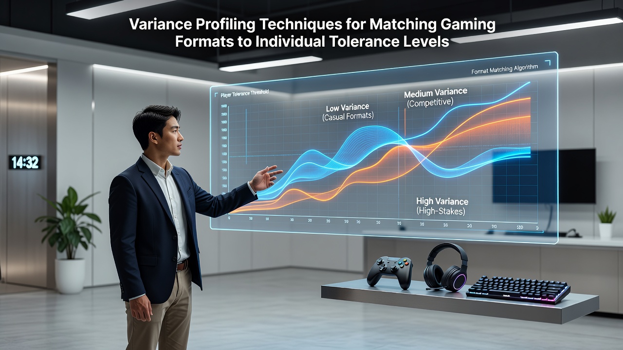 Illustration of variance profiling charts comparing slot volatility levels with player risk tolerance metrics