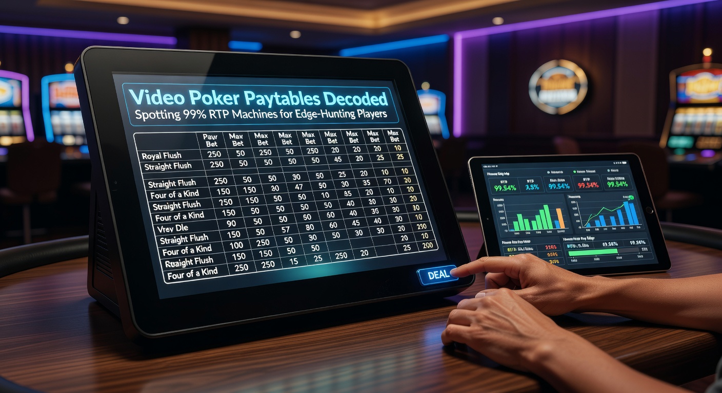Close-up of a video poker machine screen displaying a full paytable for Jacks or Better, highlighting payout rows for key hands like full house and flush