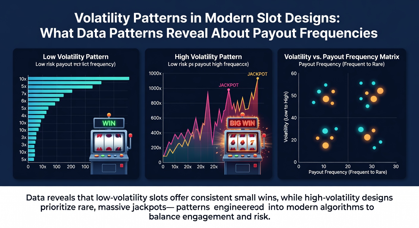Infographic illustrating how modern slot features influence volatility and payout frequency across different game categories